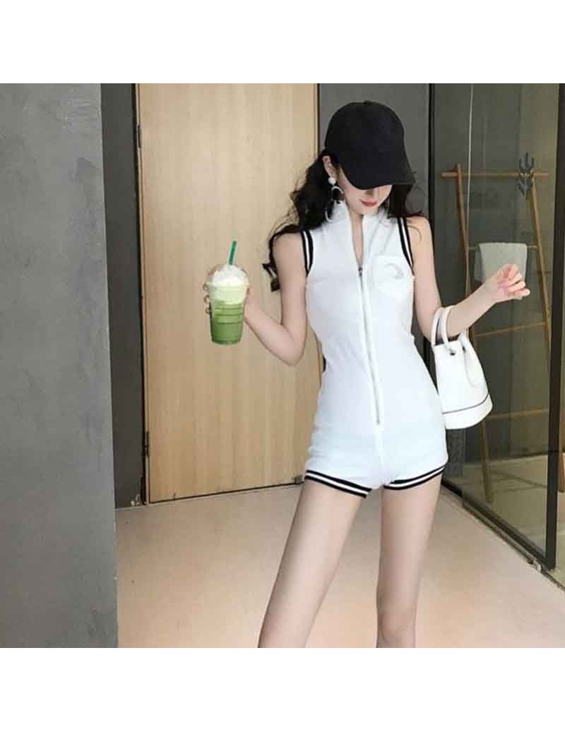 Summer Sexy Rompers Womens Jumpsuit Front Zipper Sleeveless Sexy