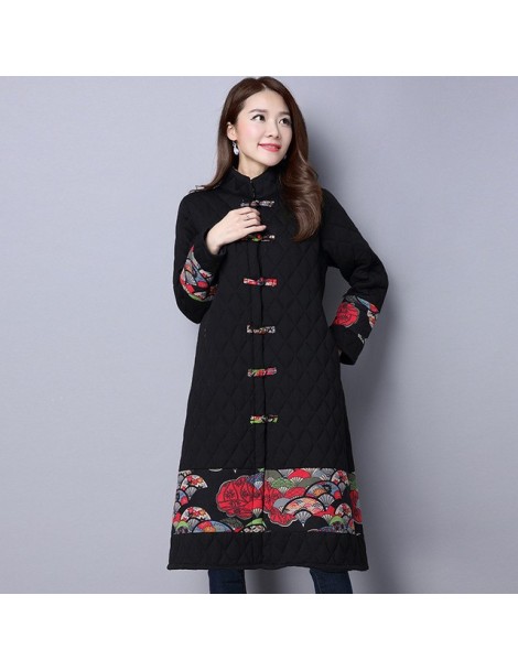 Parkas Autumn Winter Cotton-Padded Shirt Coat for women Print Long sleeve Casual Plus size Long Parkas Outwear lady Long Jack...