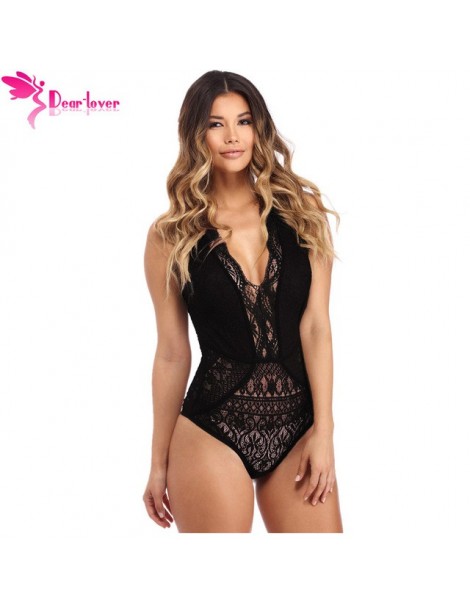 Bodysuits Sexy Rompers Women Black V Neck Sleeveless Hollow-out Lace Bodysuits Body Tops Overalls One Pieces Jumpsuits LC3224...