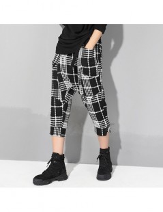 Pants & Capris 2019 New Autumn Winter High Elastic Waist Black Plaid Pocket Split Joint Loose Pants Women Trousers Fashion Ti...