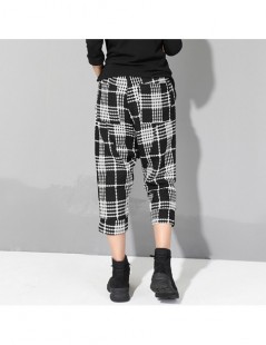 Pants & Capris 2019 New Autumn Winter High Elastic Waist Black Plaid Pocket Split Joint Loose Pants Women Trousers Fashion Ti...