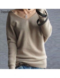 Pullovers 2019 Spring Autumn Cashmere Sweaters Women Fashion Sexy V-Neck Sweater Loose 100% Wool Sweater Batwing Sleeve Plus ...