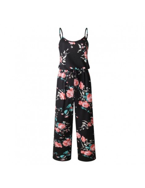 Jumpsuits S-3XL Plus Size Sundress Casual Spring Summer Jumpsuits Sexy Sleeveless Tight Waist Flower Print Loose Pants Women ...