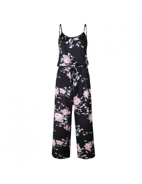 Jumpsuits S-3XL Plus Size Sundress Casual Spring Summer Jumpsuits Sexy Sleeveless Tight Waist Flower Print Loose Pants Women ...