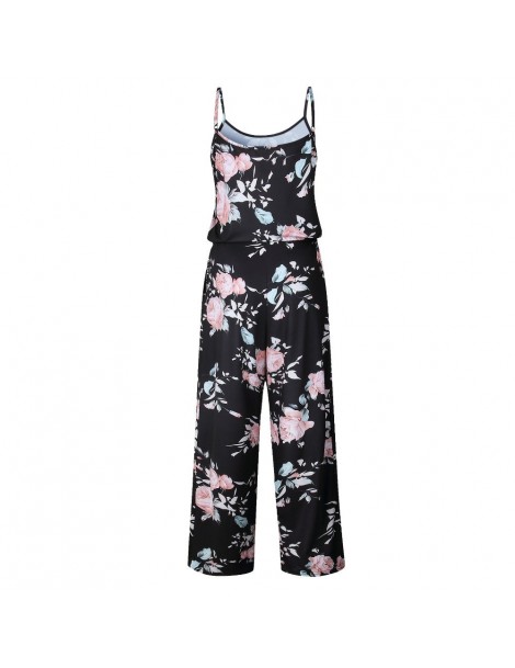 Jumpsuits S-3XL Plus Size Sundress Casual Spring Summer Jumpsuits Sexy Sleeveless Tight Waist Flower Print Loose Pants Women ...