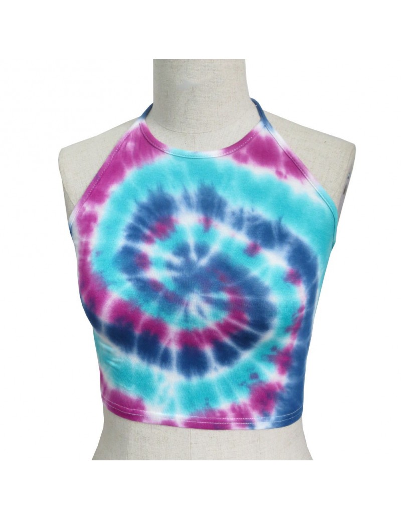 2018 Crop Tops Women Sleeveless Top Women Tie Dye Print Halter Neck Top