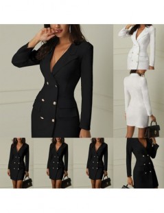 Blazers Autumn Winter Suit Blazer Women 2019 New Casual Double Breasted Pocket Women Long Jackets Elegant Long Sleeve Blazer ...