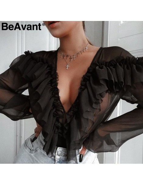 Bodysuits Vintage ruffle women sexy bodysuit V-neck long sleeve blouse shirt bodysuit 2019 Summer elegant ladies playsuits ro...