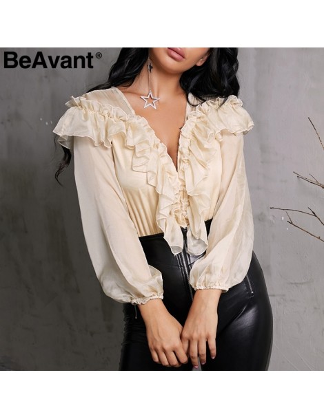 Bodysuits Vintage ruffle women sexy bodysuit V-neck long sleeve blouse shirt bodysuit 2019 Summer elegant ladies playsuits ro...