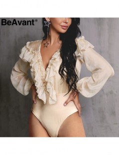 Bodysuits Vintage ruffle women sexy bodysuit V-neck long sleeve blouse shirt bodysuit 2019 Summer elegant ladies playsuits ro...