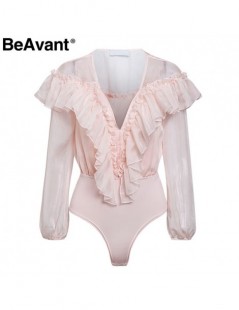 Bodysuits Vintage ruffle women sexy bodysuit V-neck long sleeve blouse shirt bodysuit 2019 Summer elegant ladies playsuits ro...