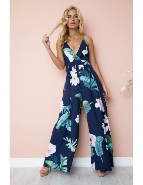 Jumpsuits Fashion Office Lady Jumpsuit Women Sexy V Neck Rompers Strap Playsuit Wide Loose Leg Pants Bodysuit Slim Printed Ju...