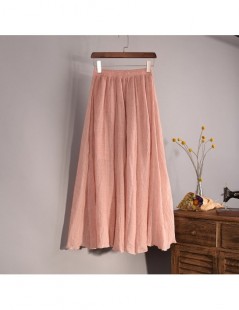 Skirts Women's Elegant 16 Color High Waist Elastic Waist Linen Pleated Long Skirts Ladies Slim Casual Skirt Saias New 2018 Su...