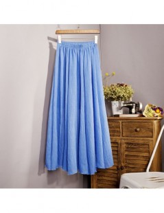 Skirts Women's Elegant 16 Color High Waist Elastic Waist Linen Pleated Long Skirts Ladies Slim Casual Skirt Saias New 2018 Su...