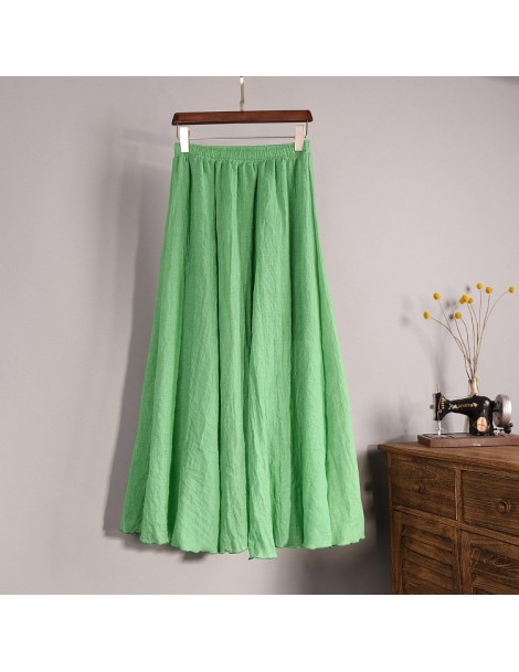 Skirts Women's Elegant 16 Color High Waist Elastic Waist Linen Pleated Long Skirts Ladies Slim Casual Skirt Saias New 2018 Su...