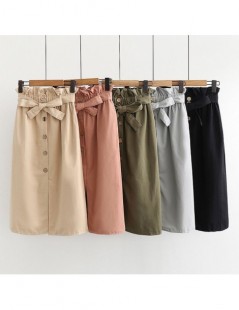 Skirts 2019 Spring Korean Style Skirts Women's Midi Knee Length Elegant Button High Waist Skirt Female Pleated School Skirt -...