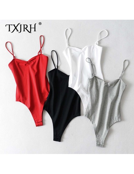 Bodysuits 2019 Sexy V-Neck Fold Backless Romper Body Siamese Bodysuit Spaghetti Strap Skinny Tight Undershirt Playsuits Tee 4...