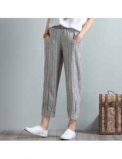 Pants & Capris Plus Size Cotton Linen Harem Pants Women Spring Summer High Waist Striped Pockets Pants Casual Elastic Waist S...