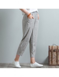 Pants & Capris Plus Size Cotton Linen Harem Pants Women Spring Summer High Waist Striped Pockets Pants Casual Elastic Waist S...