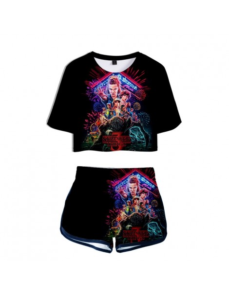 Women's Sets Summer Women's Sets Stranger Things 3 3D Printed Short Sleeve Crop Top + Shorts Sweat Suits Women Tracksuits Two...