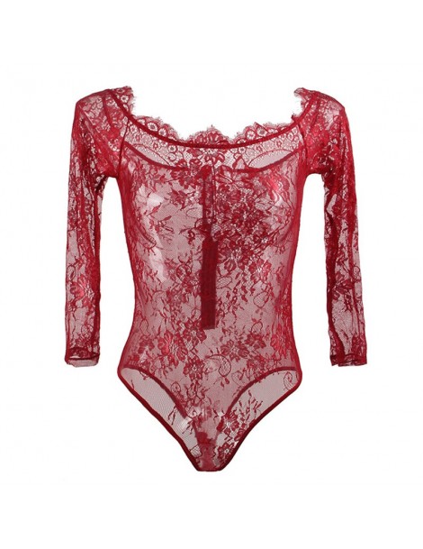 Sexy Romper Black Red Transparent Lace Women Bodysuits M 5XL Off ...