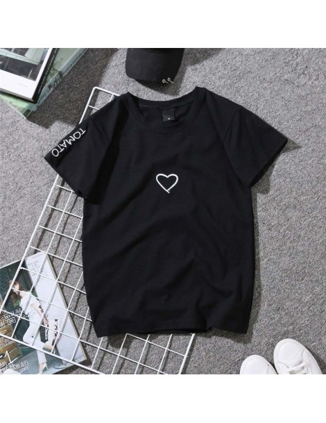 T-Shirts 2019 Summer Couples Lovers T-Shirt for Women Casual White Tops Tshirt Women T Shirt Love Heart Embroidery Print T-Sh...