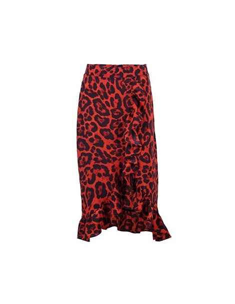 Skirts Leopard Long Skirt Women High Waist Midi Skirt Female Office Ruffle Animal Print Skirts Womens Summer Red 2019 Casual ...