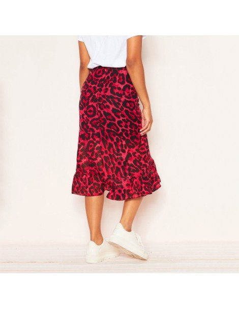 Skirts Leopard Long Skirt Women High Waist Midi Skirt Female Office Ruffle Animal Print Skirts Womens Summer Red 2019 Casual ...