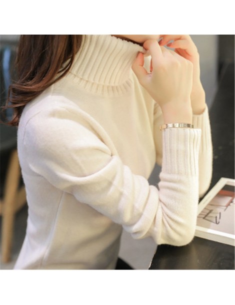 Pullovers 2018 New Autumn winter Women Knitted Sweaters Pullovers Turtleneck Long Sleeve Solid Color Slim Elastic Short Sweat...