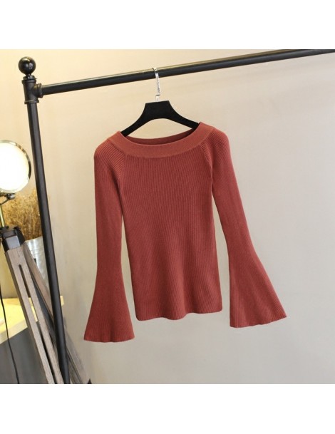 Pullovers Autumn Basic Sweater Women Slash Neck Jersey Mujer Solid Knitted Slim Fashion Pullover Long Sleeve Off Shoulder Swe...