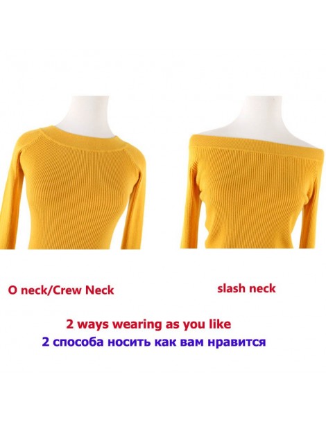 Pullovers Autumn Basic Sweater Women Slash Neck Jersey Mujer Solid Knitted Slim Fashion Pullover Long Sleeve Off Shoulder Swe...