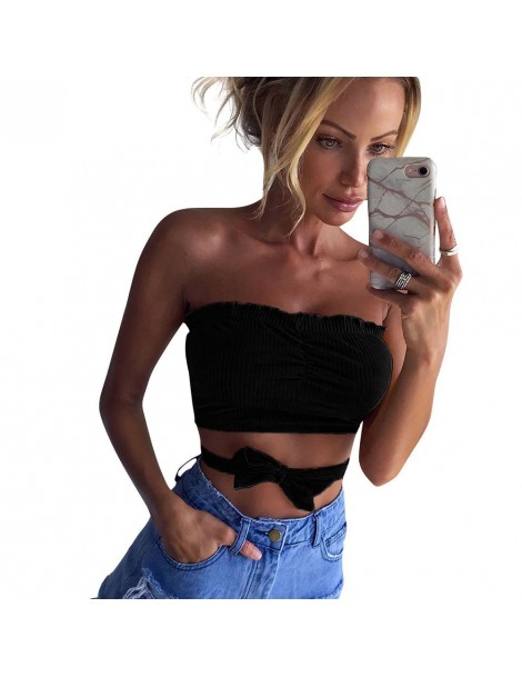 Camis Summer Women Off Shoulder Crop Tops Solid Casual Sexy Sleeveless Skinny Tank Top for Women Fashion Lady Bandage Short V...