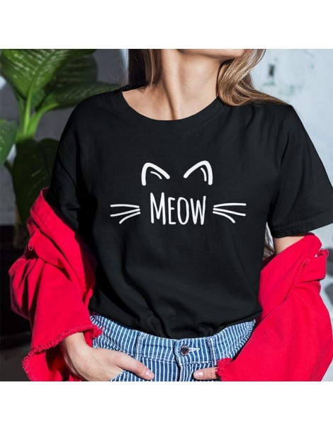 Meow T Shirt Cat Cute Face Print Women Tee 100% Cotton High Quality ...