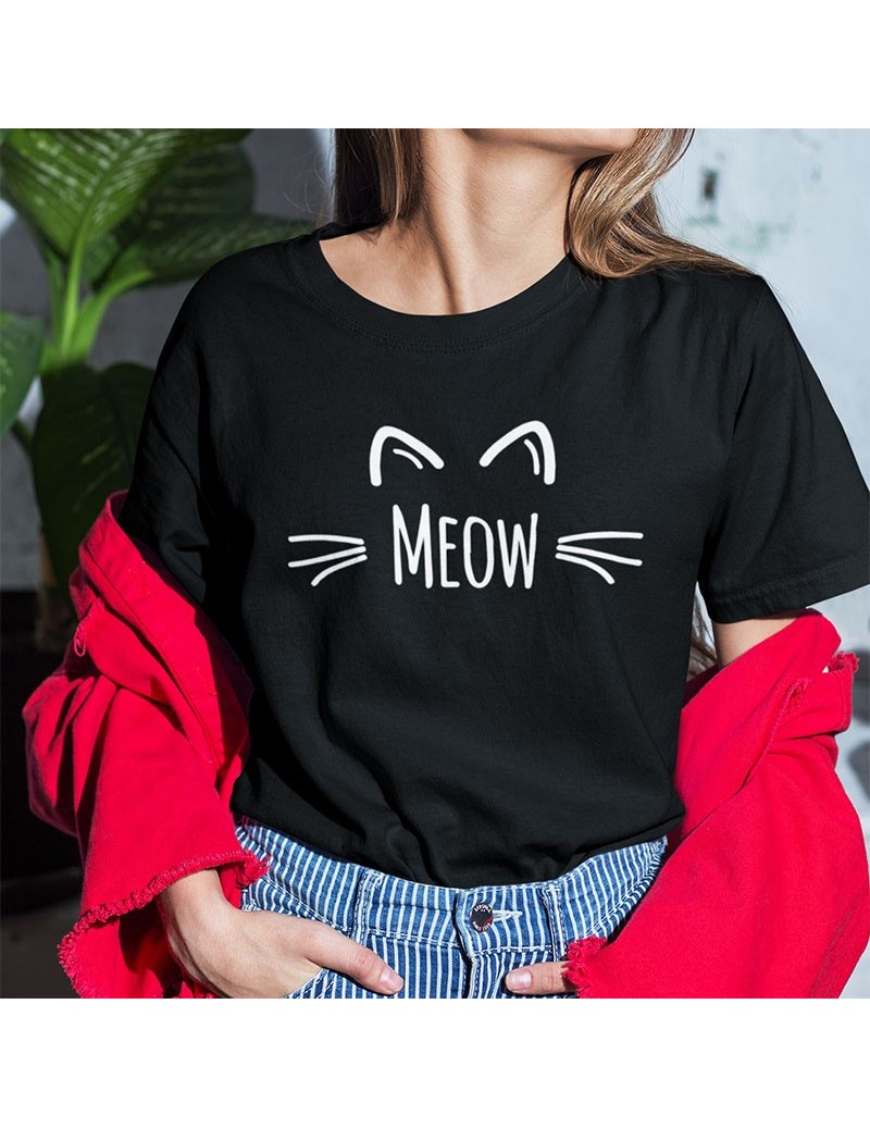 Meow T Shirt Cat Cute Face Print Women Tee 100% Cotton High Quality ...