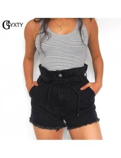 Shorts short femme ete High Waist Jean Shorts Women 2019 Summer Sashes Belt Pocket Denim Shorts Streetwear Ladies Shorts ZA14...