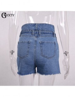 Shorts short femme ete High Waist Jean Shorts Women 2019 Summer Sashes Belt Pocket Denim Shorts Streetwear Ladies Shorts ZA14...