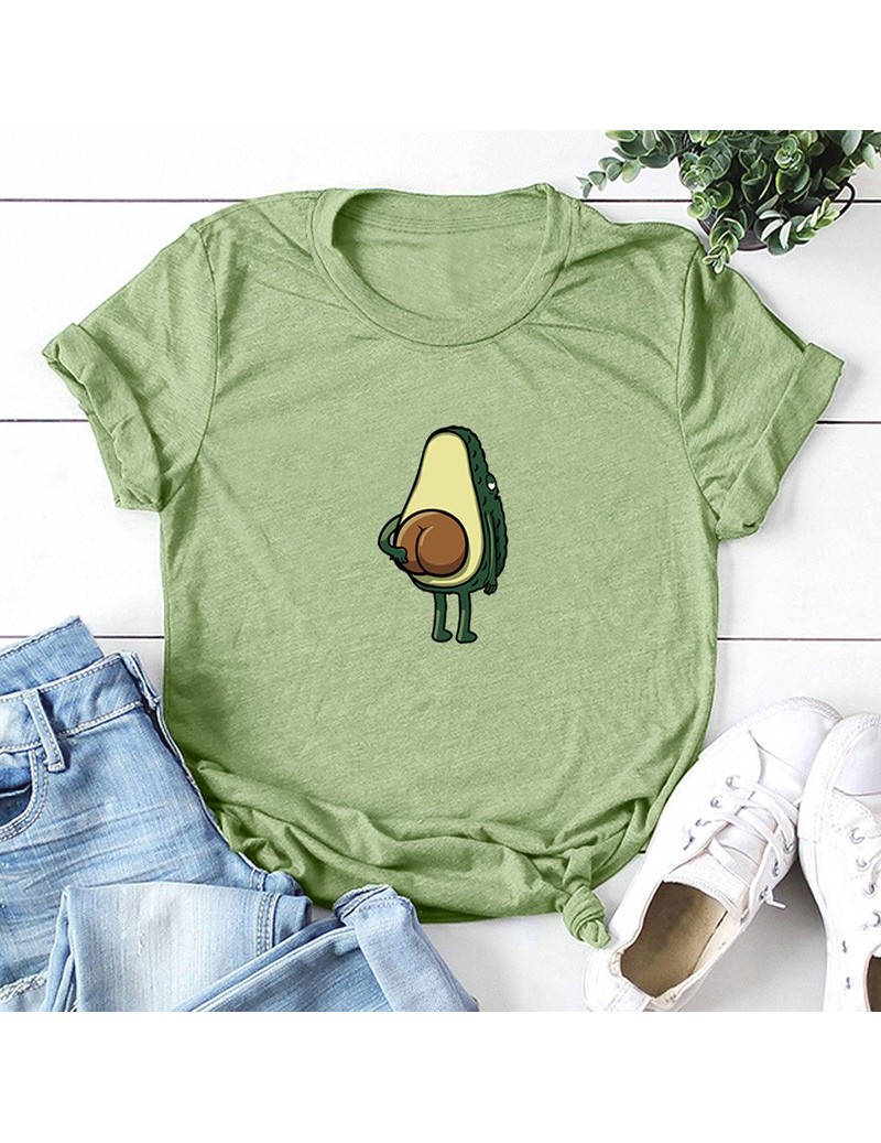 Women Plus Size T-shirt Cartoon Avocado Pattern Print Round Neck Summer ...