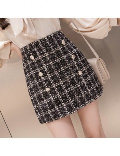 Skirts Small Fragrance Woolen Mini Skirt 2019 Winter Women Vintage Plaid Gold Double-Breasted Tweed A-Line Skirt High Waist F...