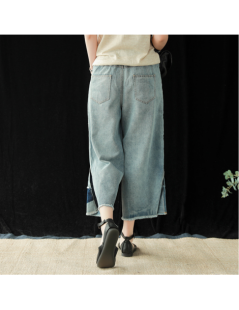 Jeans Summer Jeans Women Fashion Loose Elastic Waist Denim Trousers New Ladies Casual Embroidery flower pocket Spliced Vintag...