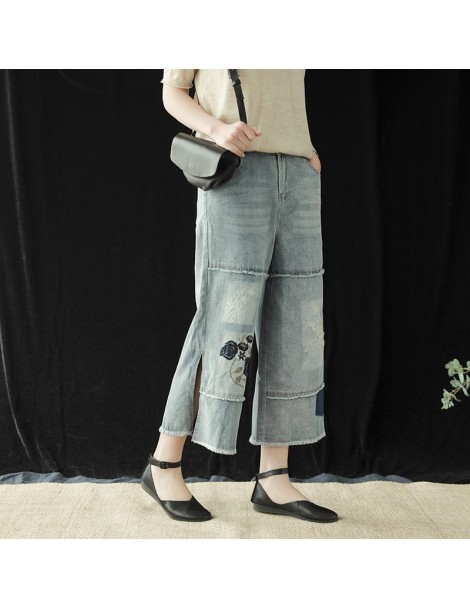 Jeans Summer Jeans Women Fashion Loose Elastic Waist Denim Trousers New Ladies Casual Embroidery flower pocket Spliced Vintag...