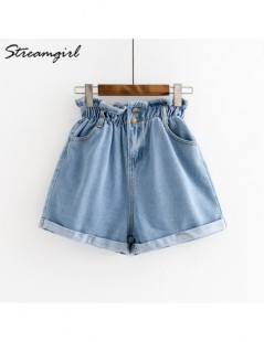 Shorts Women High Waist Shorts Jeans Cotton Elastic Waist Loose Short Jeans Wide Leg White Jean Shorts Women Summer Vintage -...