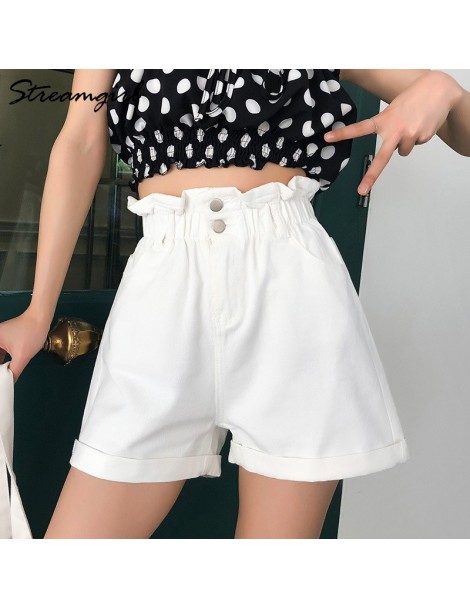 Shorts Women High Waist Shorts Jeans Cotton Elastic Waist Loose Short Jeans Wide Leg White Jean Shorts Women Summer Vintage -...