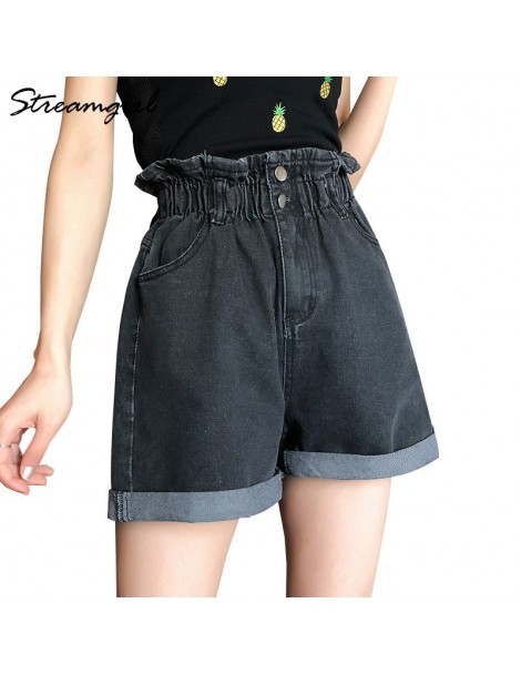 Shorts Women High Waist Shorts Jeans Cotton Elastic Waist Loose Short Jeans Wide Leg White Jean Shorts Women Summer Vintage -...