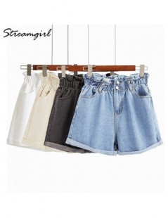 Shorts Women High Waist Shorts Jeans Cotton Elastic Waist Loose Short Jeans Wide Leg White Jean Shorts Women Summer Vintage -...