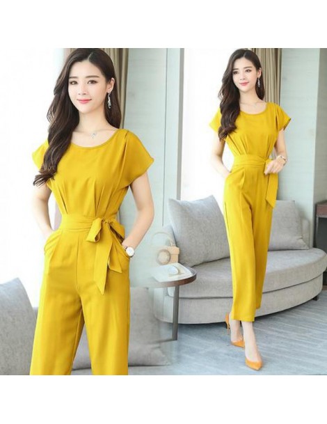 Jumpsuits Womens Jumpsuits 2019 New Summer Ladies Casual Bandage High Waist Short Sleeved Jumpsuits Fashion Females Slim Jump...