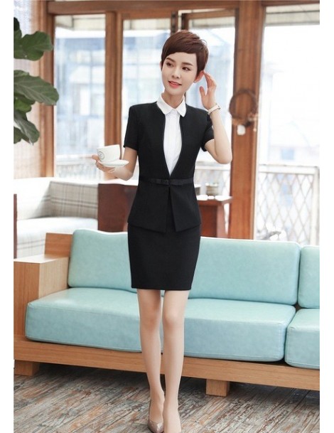 Skirt Suits Summer Short Sleeve Elegant Female Blazers Suits With 2 Pieces Tops And Skirt For Ladies Interview Job Uniform St...