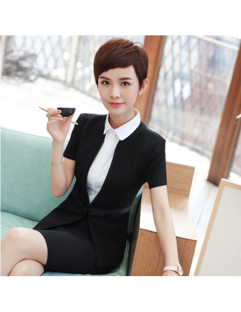 Skirt Suits Summer Short Sleeve Elegant Female Blazers Suits With 2 Pieces Tops And Skirt For Ladies Interview Job Uniform St...