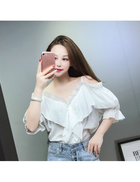 Blouses & Shirts 2019 Summer New Fashion Clothes Slash Neck Lantern Sleeve Solid Color Women Loose Feminina Shirt Ruffles Blo...