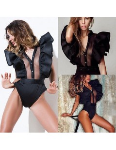 Bodysuits Women Sexy Clubwear Party Ruffles Short Sleeve Mesh Bodysuit Bodycon Jumpsuits Leotard Playsuit Outfits Sunsuit Clu...