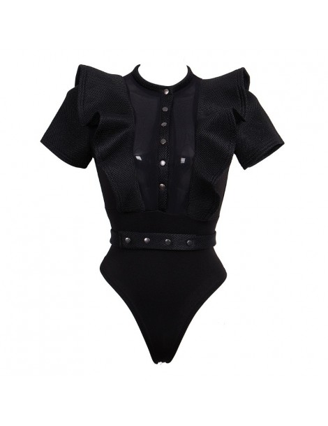 Women Sexy Clubwear Party Ruffles Short Sleeve Mesh Bodysuit Bodycon ...